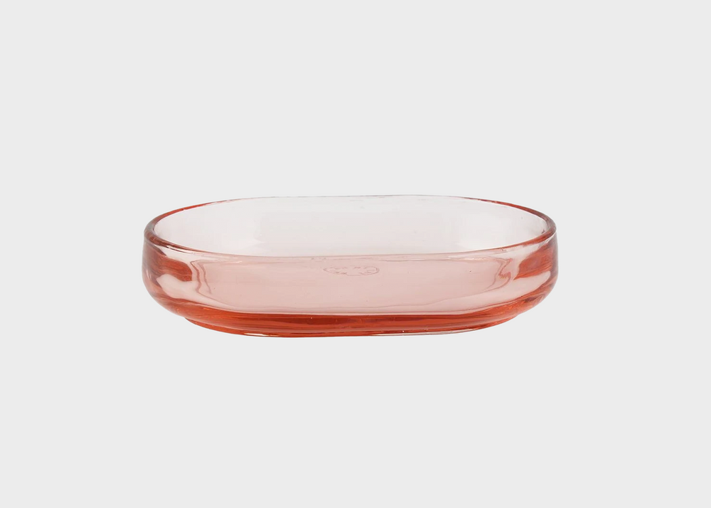 A light pink rose glass dish