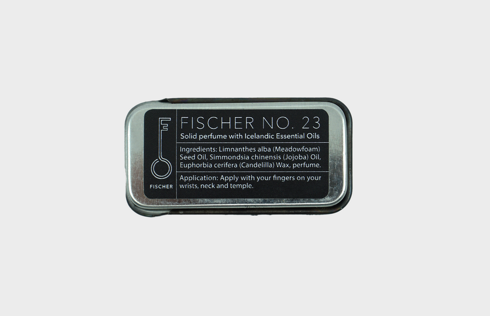 
                  
                    The back of Fischersund's No 23 solid perfume tin
                  
                